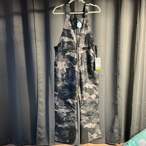 Boys Black Gray Camo Insulated Snow Overalls